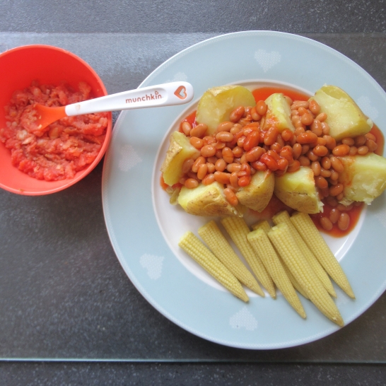 Lunch - jackets potatoes and beans with baby corn.